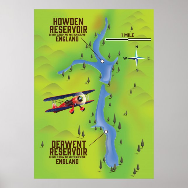 Derwent & Howden Reservoirs map poster (Front)