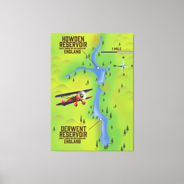 Derwent & Howden Reservoirs map poster Canvas Print (Front)