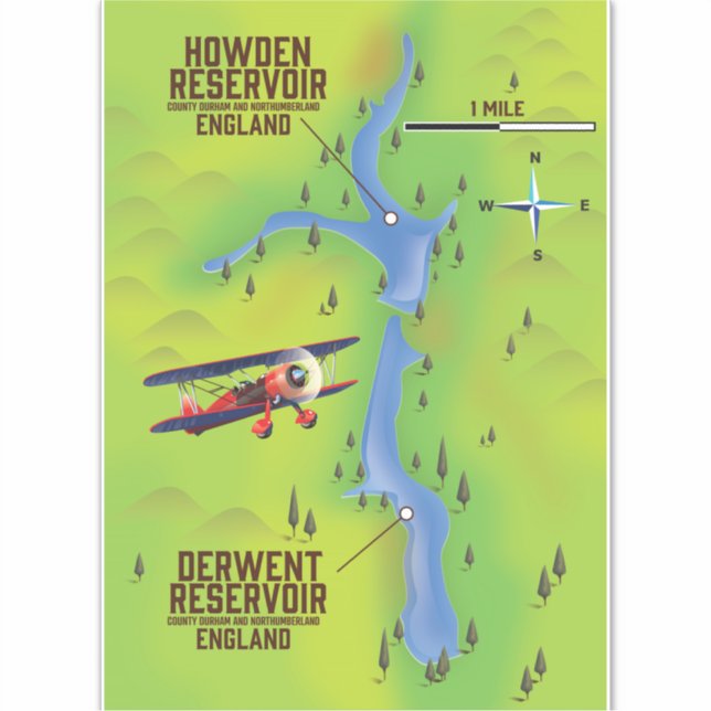 Derwent & Howden Reservoirs map poster Sticker (Front)