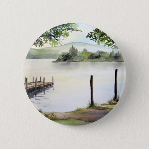 Derwent Water Keswick England Watercolor Painting Button