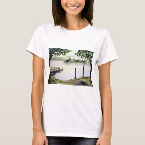 Derwent Water Keswick England Watercolor Painting T_Shirt