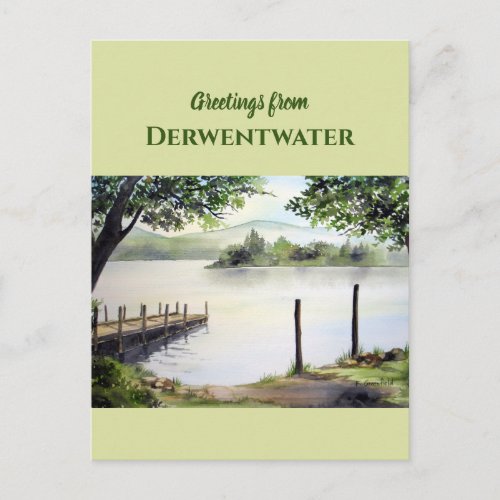 Derwentwater in Keswick Lake District Painting Postcard