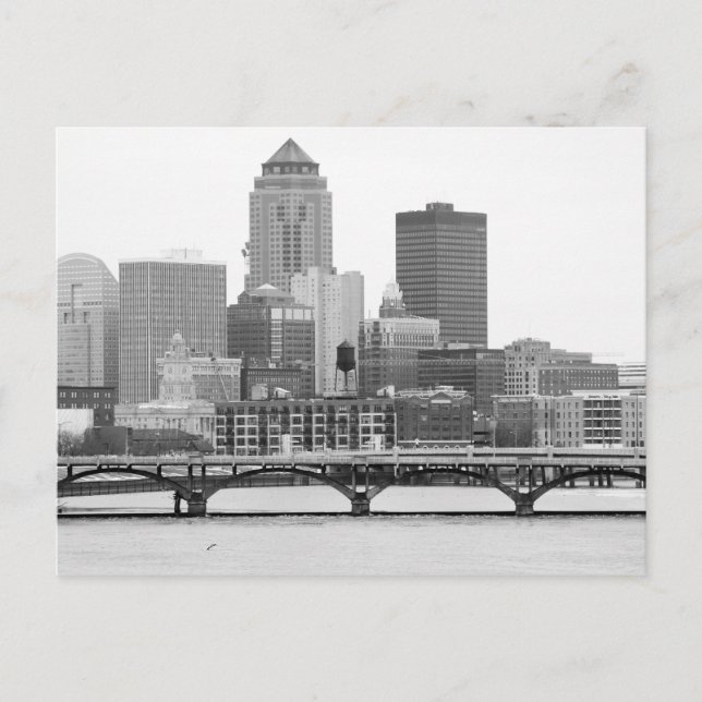 Des Moines in B&W Postcard (Front)