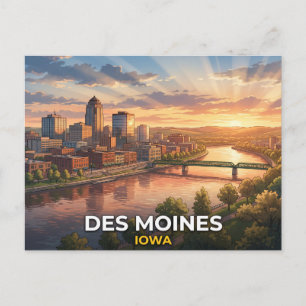 Des Moines Iowa Cinematic River Skyline Postcard