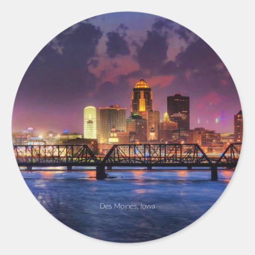 Des Moines Iowa cityscape Classic Round Sticker