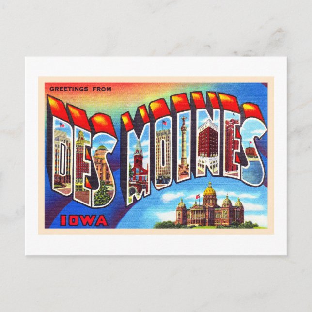 Des Moines Iowa IA Vintage Large Letter Postcard (Front)