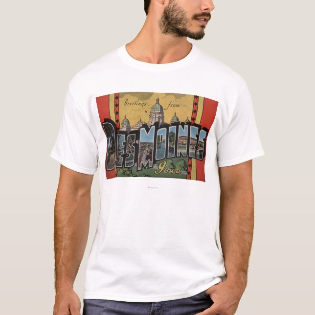 Des Moines, Iowa - Large Letter Scenes T-Shirt (Front)