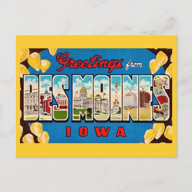  Des Moines Iowa Retro Postcard (Front)
