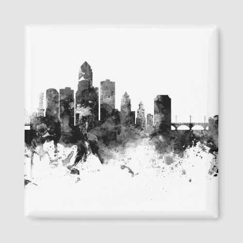 Des Moines Iowa Skyline Black White Magnet