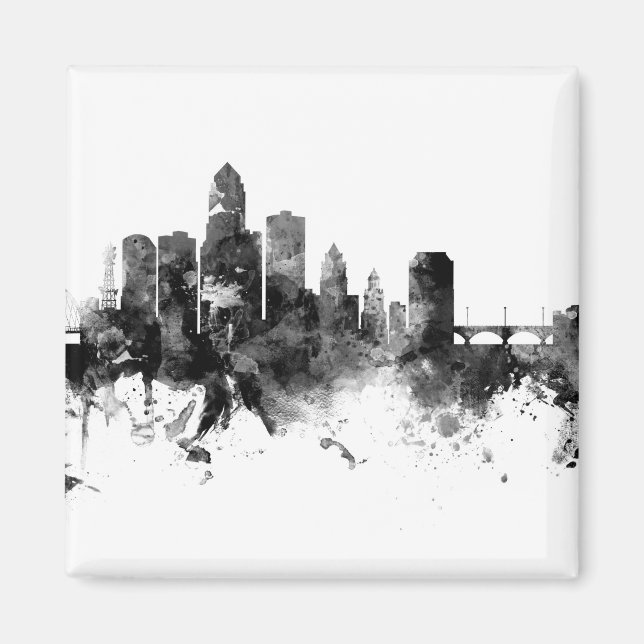Des Moines Iowa Skyline Black White Magnet (Front)