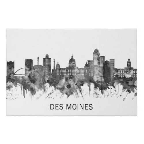 Des Moines Iowa Skyline BW Faux Canvas Print