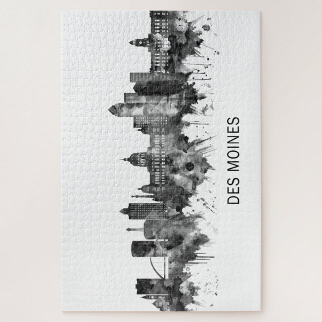 Des Moines Iowa Skyline BW Jigsaw Puzzle (Vertical)