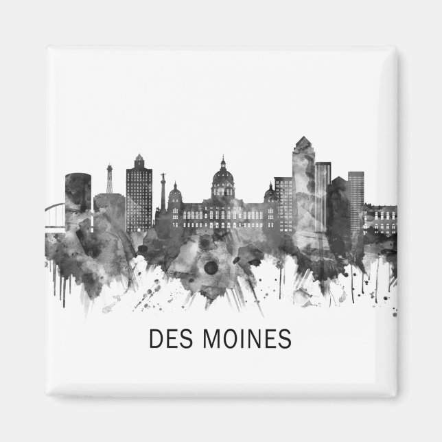 Des Moines Iowa Skyline BW Magnet (Front)