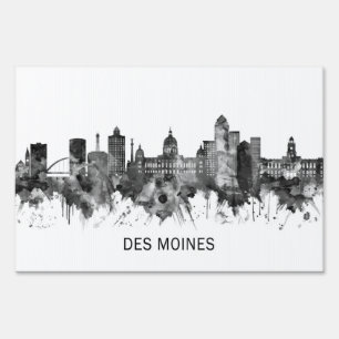 Des Moines Iowa Skyline BW Sign
