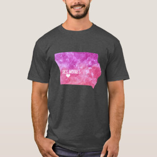 Des Moines Iowa state home USA Map watercolor pink T-Shirt