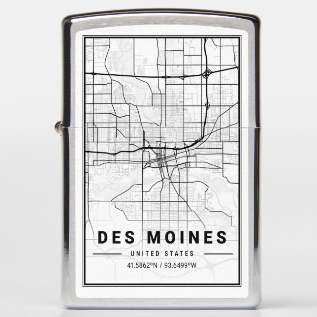 Des Moines Iowa USA City Travel City Map Zippo Lighter (Front)