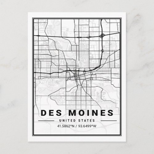 Des Moines Iowa USA Travel City Map Postcard