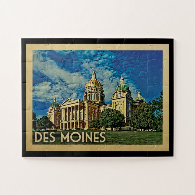 Des Moines Iowa Vintage Travel Jigsaw Puzzle (Horizontal)