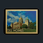 Des Moines Iowa Vintage Travel Magnet<br><div class="desc">Des Moines Iowa design in Vintage Travel style featuring the city capitol building.</div>