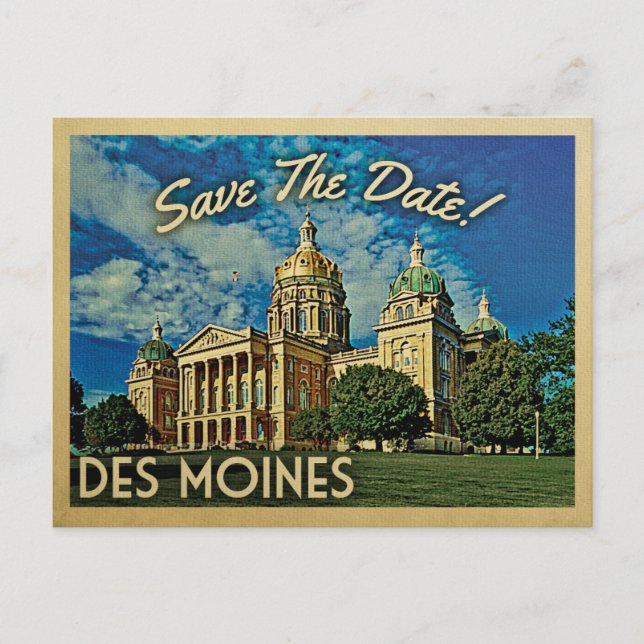Des Moines Save The Date Iowa Announcement Postcard (Front)
