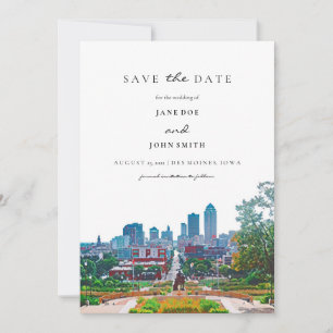 Des Moines Skyline flat Save The Date Card