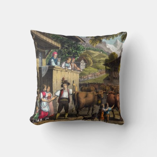 Desalpe or Poya Traditional Swiss Cows Alpine Throw Pillow
