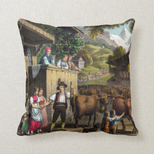 Desalpe or Poya Traditional Swiss Cows Alpine Throw Pillow
