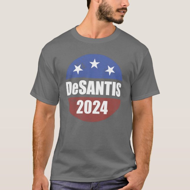 Desantis 2024 Election Button Make America Florida T-Shirt (Front)