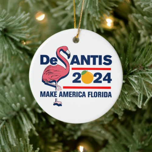 DeSantis 2024 Make America Florida Flamingo Xmas Ceramic Ornament