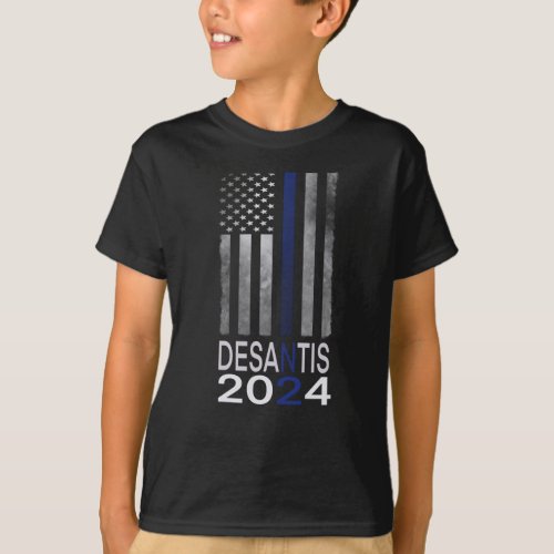 Desantis 2024 Thin Blue Line American Flag T_Shirt