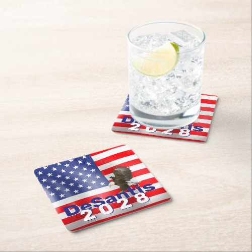 DeSantis 2028 with Bald Eagle Square Paper Coaster