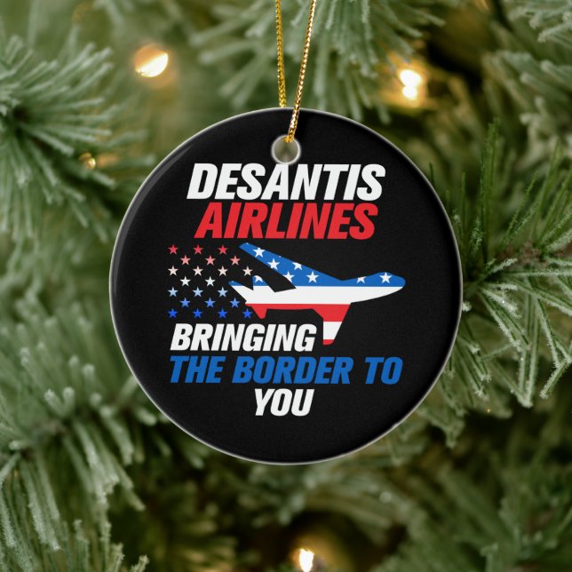 DeSantis Airlines Funny DeSantis 2024 Christmas Ceramic Ornament (Tree)