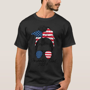 DeSantis Girl 2024 Messy Bun Girl American Flag Ro T-Shirt