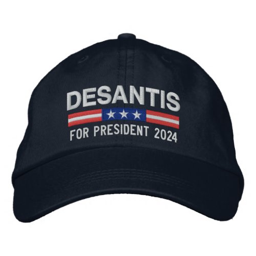 DeSantis with American Flag Bar _ red white blue Embroidered Baseball Cap