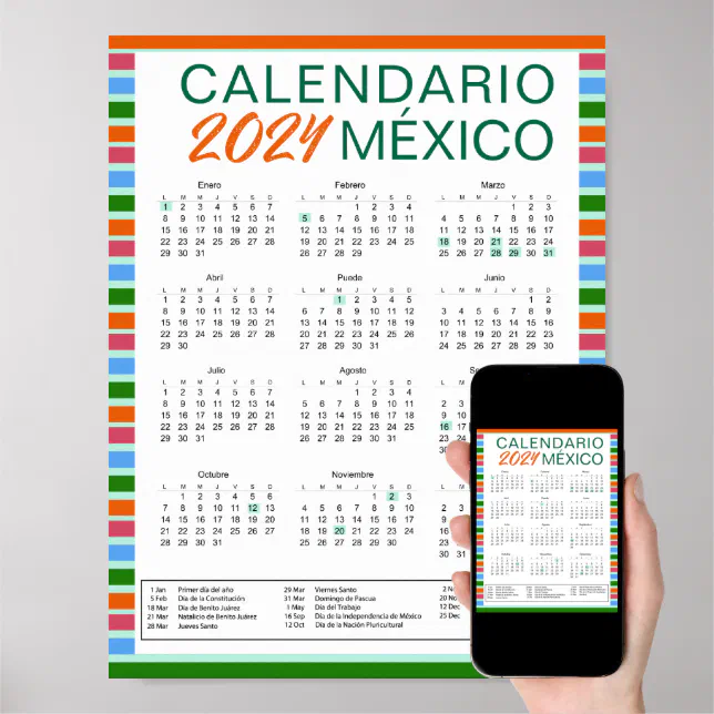 Descargar Calendario Mexicano Español 2024 México Poster | Zazzle