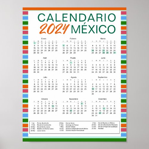 Descargar Calendario Mexicano Espaol  2024 Mxico Poster