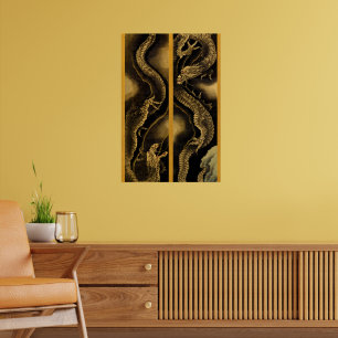 Descending and Ascending Dragons by Hokusai Poster