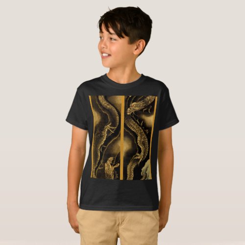 Descending and Ascending Dragons by Hokusai T_Shirt