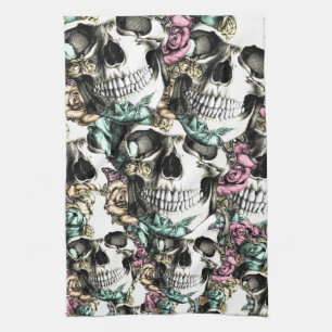 Descending rose skulls with butterflies. towel