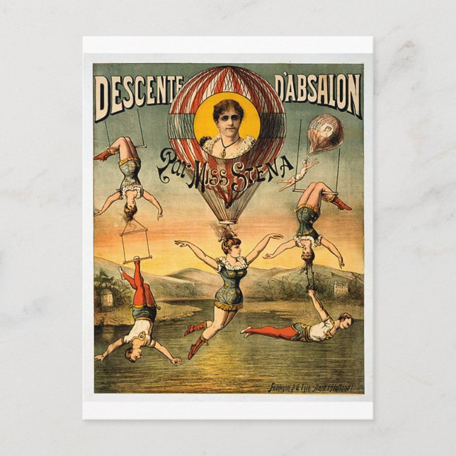 Descente d'Absalon par Miss Stena Vintage Circus Postcard (Front)