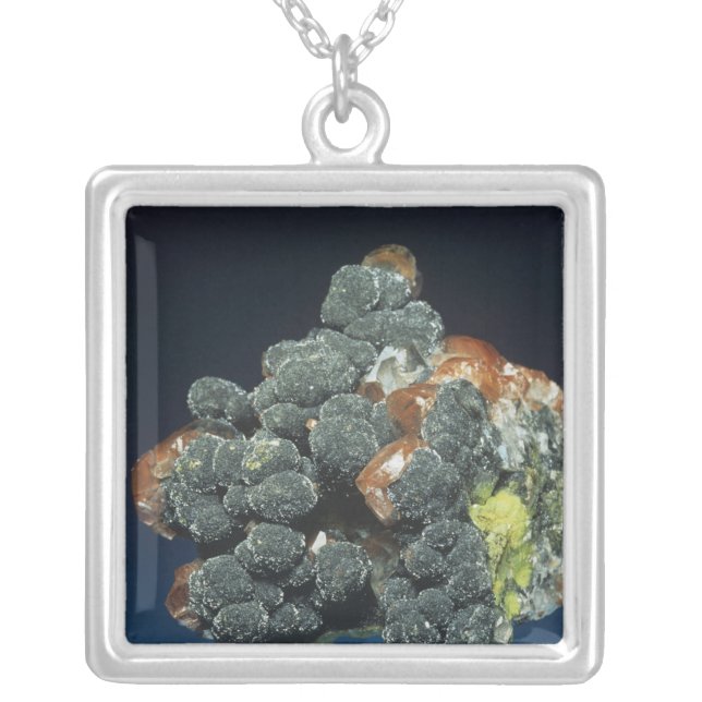 Descloizite on Calcite Silver Plated Necklace (Front)