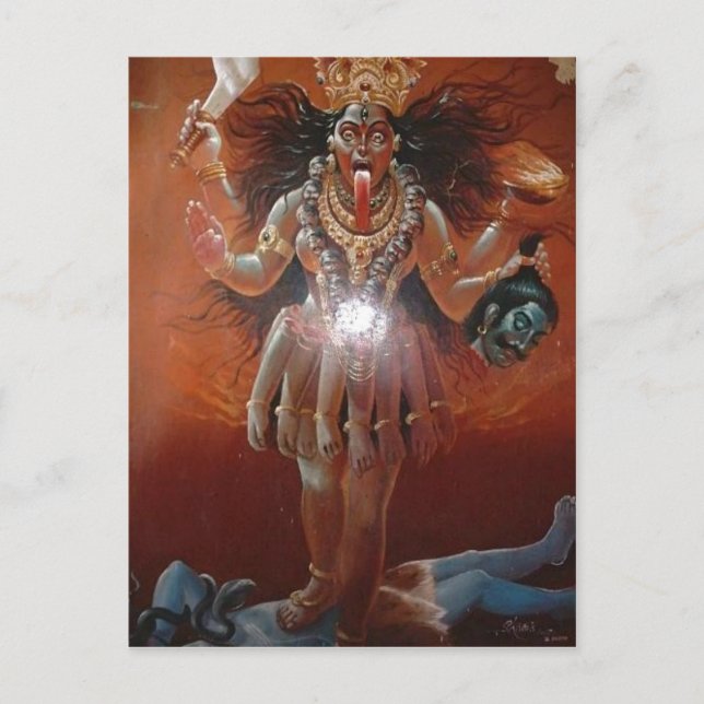 Description Hindu goddess Kali. Photo of a ~17th c Postcard (Front)