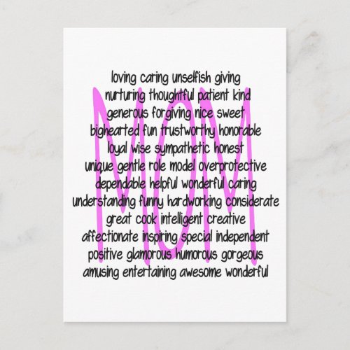 Descriptive Words For Mom Postcard