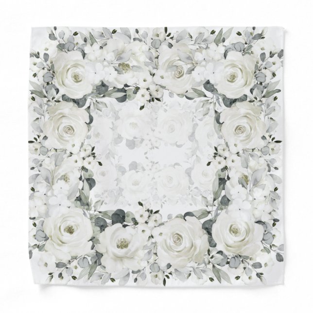 Desdemona Rose Silver Eucalyptus Pocket Square Bandana (Front)