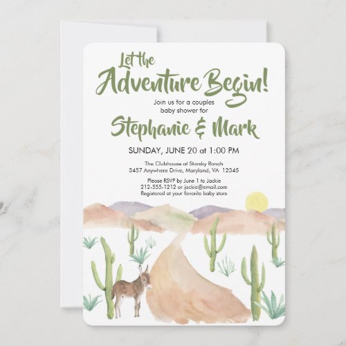 Desert Adventure Begins Succulent Boho Baby Shower Invitation