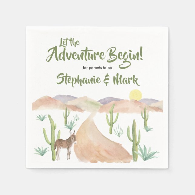 Desert Adventure Begins Succulent Boho Baby Shower Napkins (Front)