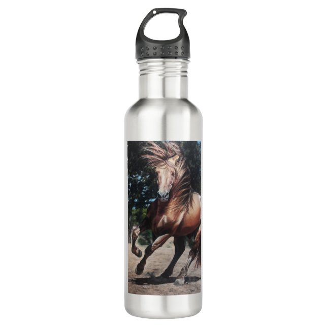 Desert Andalusian Lusitano stallion running Stainless Steel Water Bottle (Front)