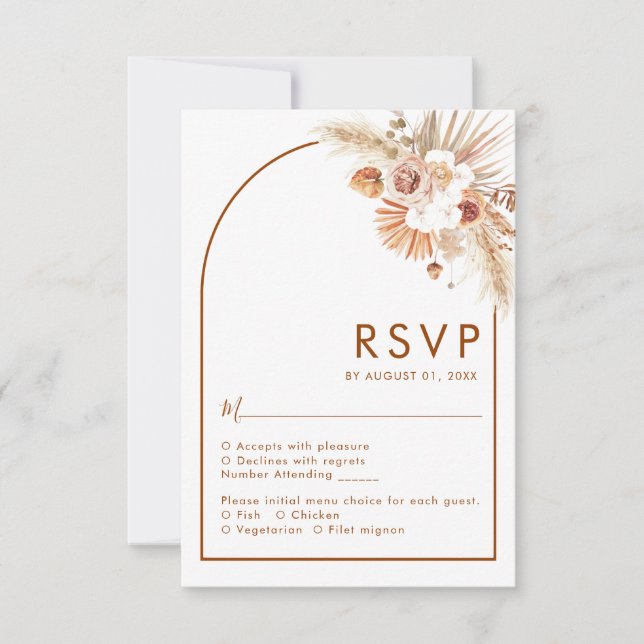 Desert Arch Boho Pampas Grass Terracotta RSVP Card (Front)