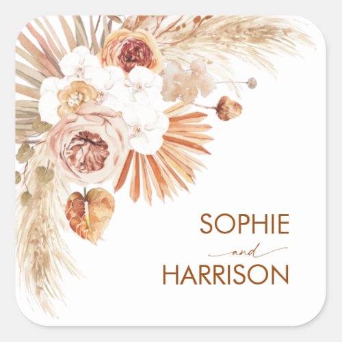 Desert Arch Boho Pampas Grass Terracotta Square Sticker