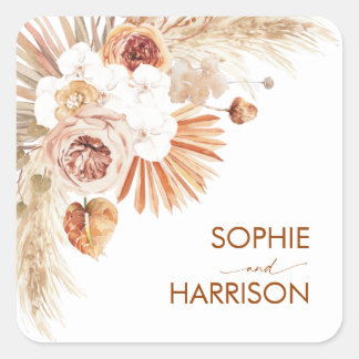 Desert Arch Boho Pampas Grass Terracotta Square Sticker